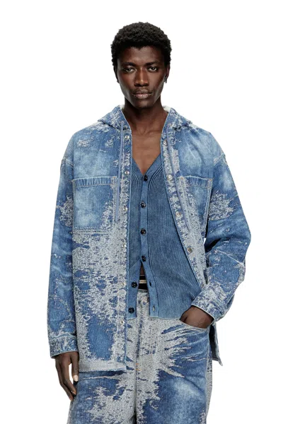 Diesel Overshirt In Distressed Jacquard Denim In Blue