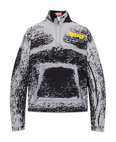 Diesel Oversized Burnout Short-zip Sweatshirt In Black