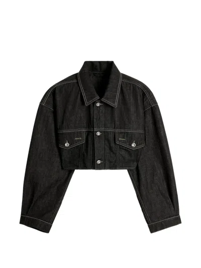 Diesel Oversized Cropped Trucker Jacket In Rinse-denim In Black