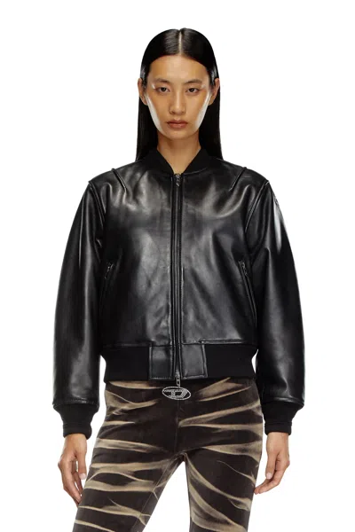 Diesel Oversized Leather Bomber Jacket In Black