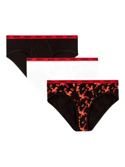 Diesel Oxy-gft Logo-waistband Thongs (set Of Three) In Black