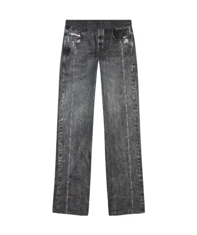Diesel P-alston Denim-print Track Pants In Black