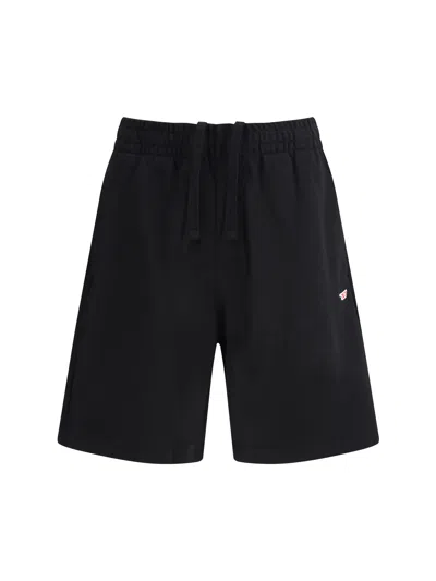 Diesel Relaxed-fit Cotton Shorts With Subtle Logo Detail In Black