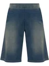 Diesel Blue Bermuda Pants With Oval D Logo Embroidery On The Front And Distressed Effect In 01