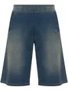Diesel Blue Bermuda Pants With Oval D Logo Embroidery On The Front And Distressed Effect