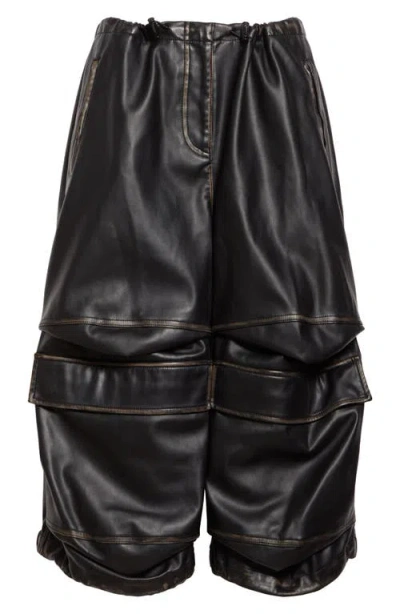 Diesel ® P-dayetz-short-fem Faux Leather Bermuda Pants In Black
