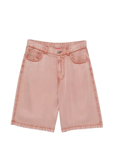 Diesel Belted Shorts Contrast Stitching Pockets Design In Pink