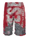 DIESEL RED AND GREY SHORTS WITH LOGO PRINT IN DESTROYED JERSEY MAN