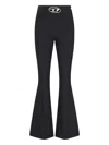 Diesel 'p-erseus' Black Flared Pants With Oval D Logo Plaque On The Front In Wool Blend Woman In Black