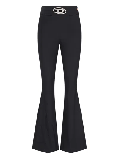 Diesel 'p-erseus' Black Flared Pants With Oval D Logo Plaque On The Front In Wool Blend Woman