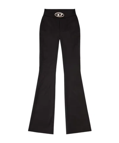 Diesel 'p-erseus' Black Flared Pants With Oval D Logo Plaque On The Front In Wool Blend Woman