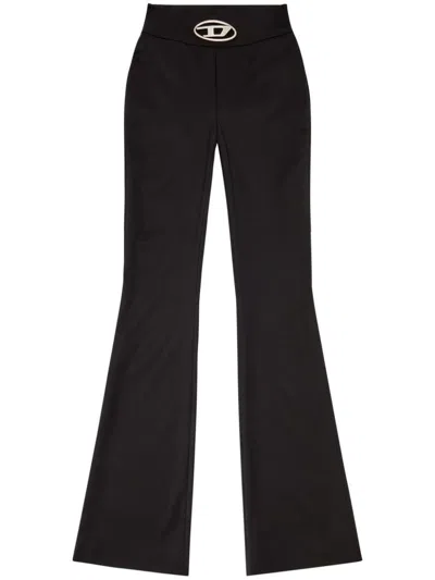 Diesel P-erseus Twill Pants With Metal Oval D Plaque In Black