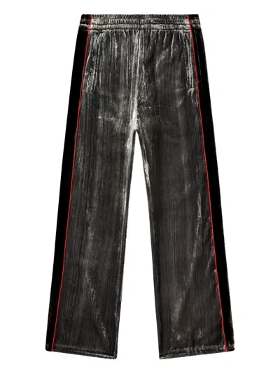 Diesel P-hay Velour Side-stripe Trousers In Gray