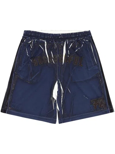 Diesel P-rowy Slogan-embroidered Cotton Shorts In Blue