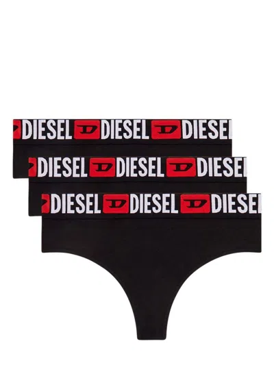 DIESEL PACK OF 3 BLACK COTTON BRIEFS WITH LOGO