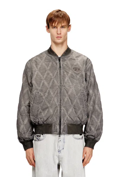 Diesel Padded Argyle-quilted Bomber Jacket In Gray