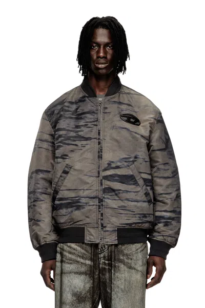 Diesel Padded Bomber Jacket In Printed Satin In Multi