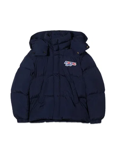 Diesel Padded Down Jacket With Hood In Blue