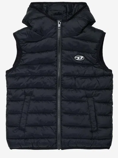 Diesel Padded Hooded Vest In Black