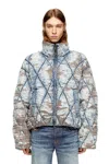 Diesel W-kons Down Jacket With Distressed Effect In Blue