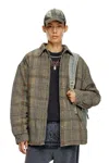 Diesel Padded Jacket In Checked Slub Cotton In Multicolor