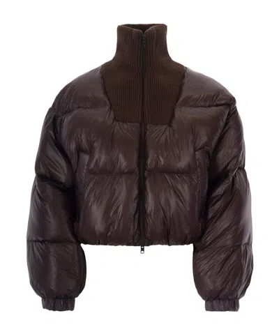 Diesel Padded Jacket In Ripstop Fabric With A Knitted Collar In Burgundy
