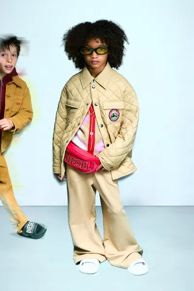 Diesel Padded Jacket With Logo In Nude