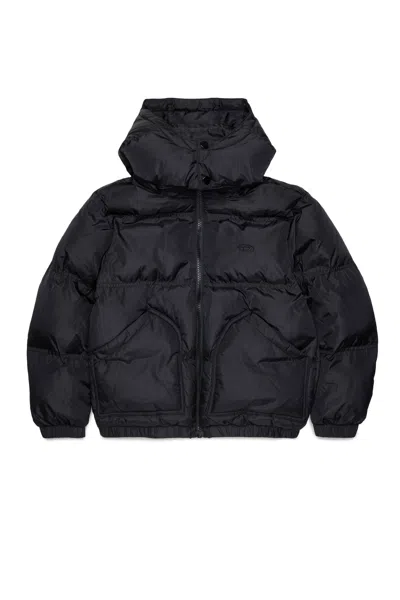 Diesel Padded Jacket With Printed Logo In Black