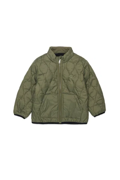 Diesel Kids' Padded Jacket With Printed Logo In Green