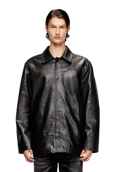 Diesel Padded Leather Jacket In Black