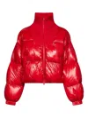 Diesel Down Puffer Jacket In Ripstop With Knitted Collar In Red