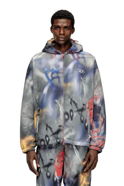 Diesel Padded Windbreaker With Graffiti Print In Multi
