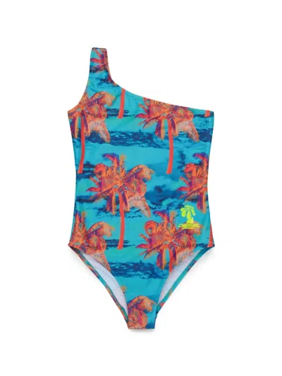 Diesel Kids' Palm Tree-print Swimsuit In Multicolor