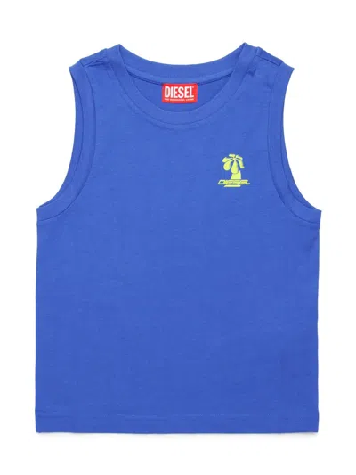 Diesel Kids' Tanktop Mit Palmen-print In Blau