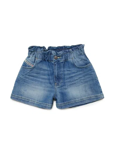Diesel Kids' Pamlix Elasticated-waist Denim Shorts In Blue
