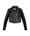 Diesel Red Tag Cropped Leather L-totem Jacket With Knit Details In Black