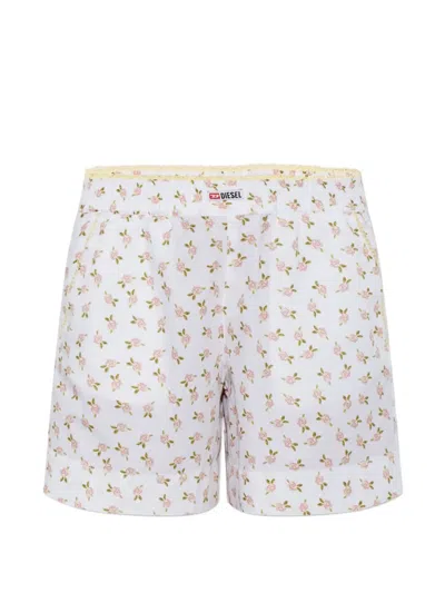 Diesel Pansy-d-core Floral-print Pajama Shorts In White