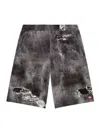 Diesel Distressed Knee Length Shorts With Elastic Waistband In Multicolour
