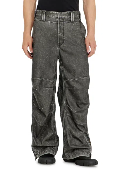 Diesel Pants In Distressed-effect Bonded Material In Black