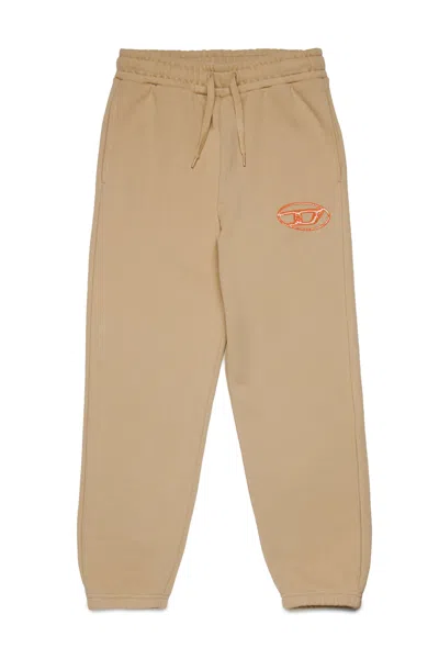 Diesel Kids' Pantaloni Jogger Con Logo Oval D Bicolor In Brown