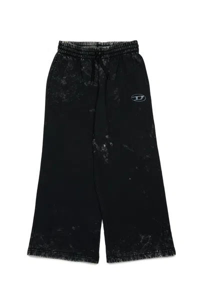 Diesel Kids' Pantaloni Wide In Felpa Marmorizzata In Black