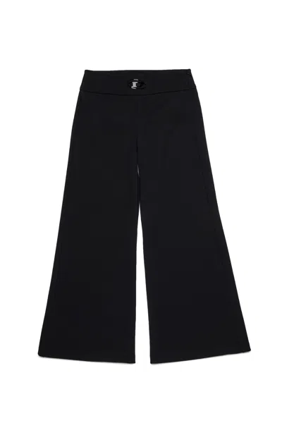 Diesel Kids' Pantaloni Wide Leg In Punto Milano In Black