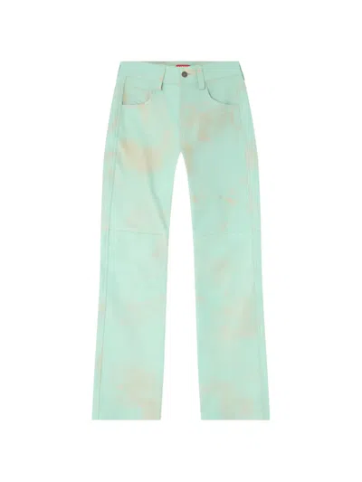 Diesel Pants In Treated Leather In Green