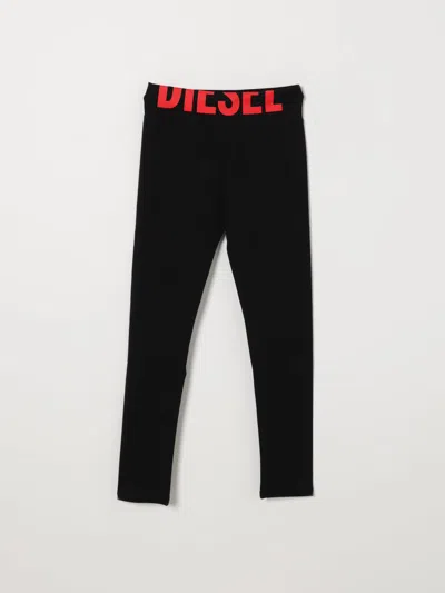 Diesel Kids Logo Printed Trousers In Black