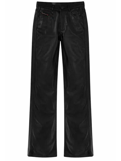 Diesel P-lain Wide-leg Leather-like Finish Polyester Pants In Black