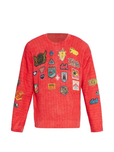 Diesel Patch-detail Crew-neck Sweater In Red
