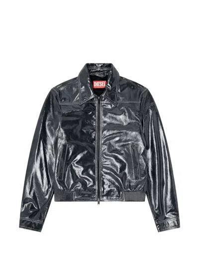 Diesel Patent Leather Jacket In Blue