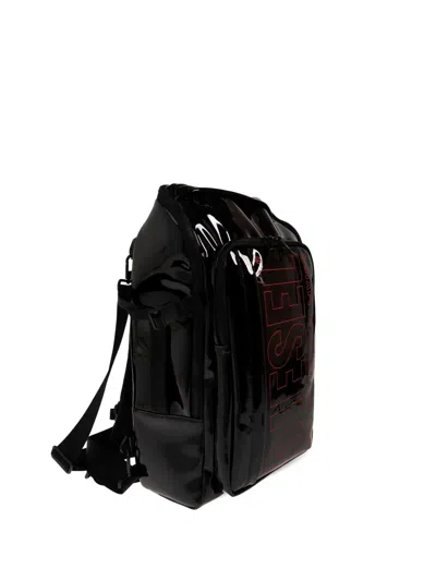 Diesel Patent-finish Logo-print Backpack In Black