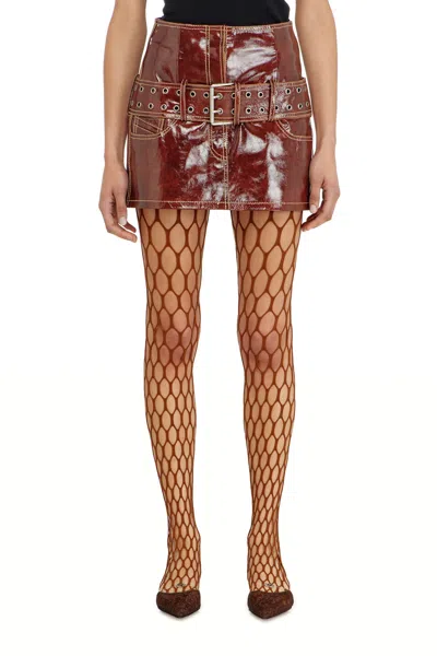 Diesel Patent-leather Miniskirt With Belt In Brown