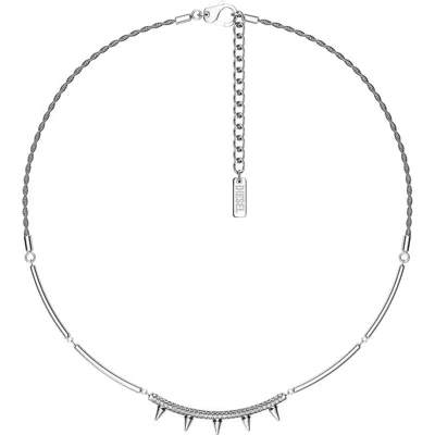 Diesel ® Pavé Cubic Zirconia Spike Chain Necklace In Silver